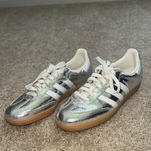 adidas Silver Iridescent Samba Sneakers with White Stripes
